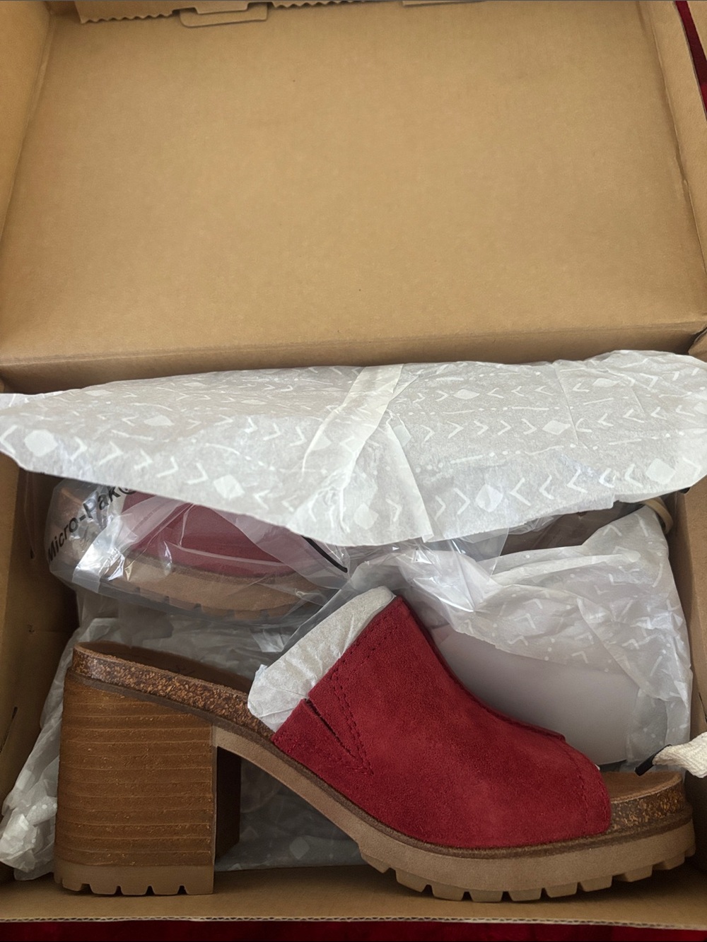 Zodiac Red Suede Block Heel Clog Mules